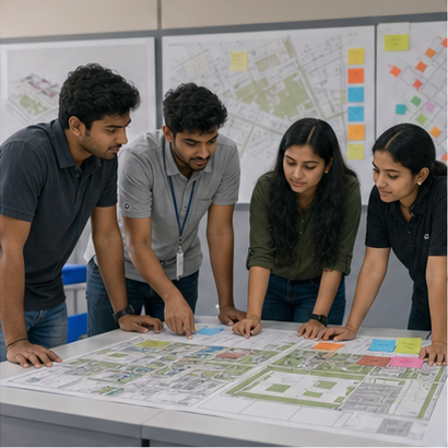 College team working through a site risk challenge
