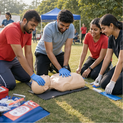 Adult volunteers attending a first-aid and civic safety training