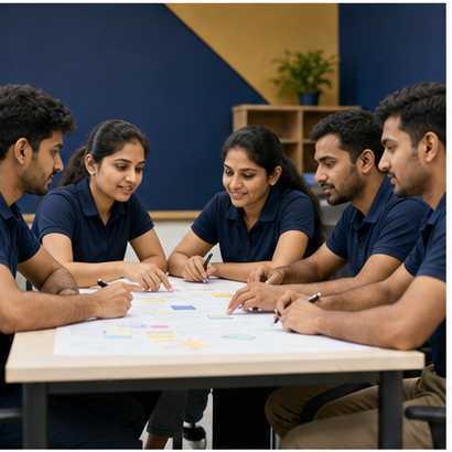 Candidates collaborating in a group task