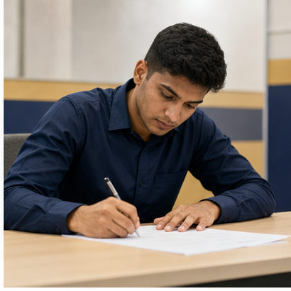 Candidate completing a written assessment