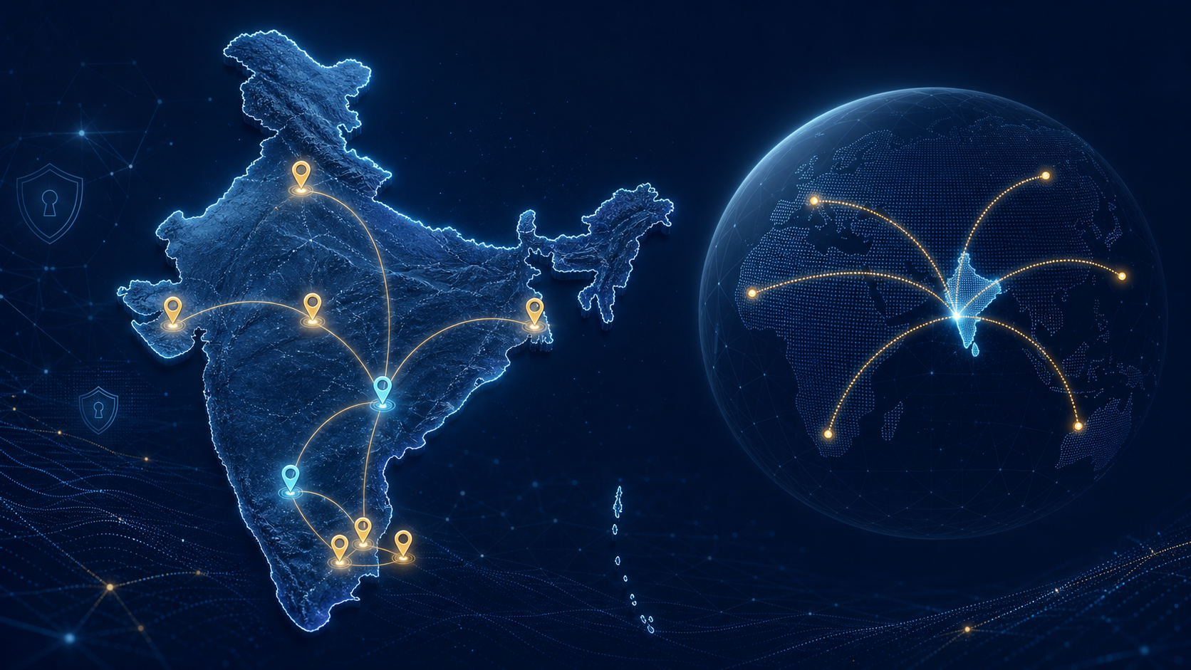 India and global career mobility visual with location pins and connection routes