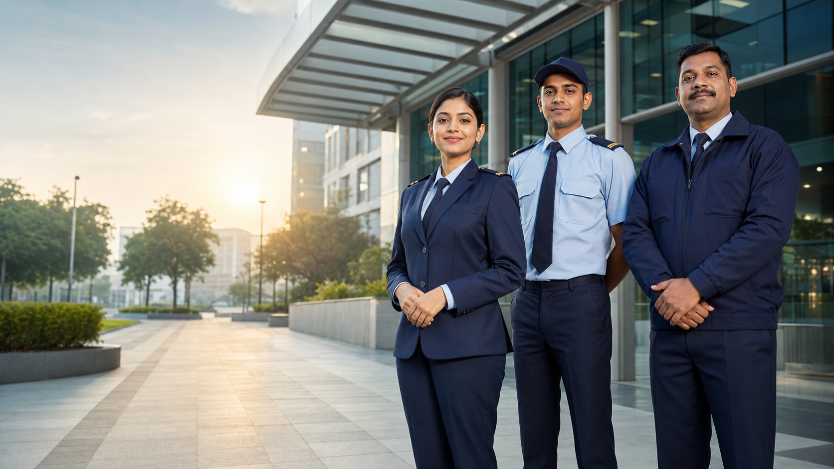 Durgashtra male and female security professionals at a modern site