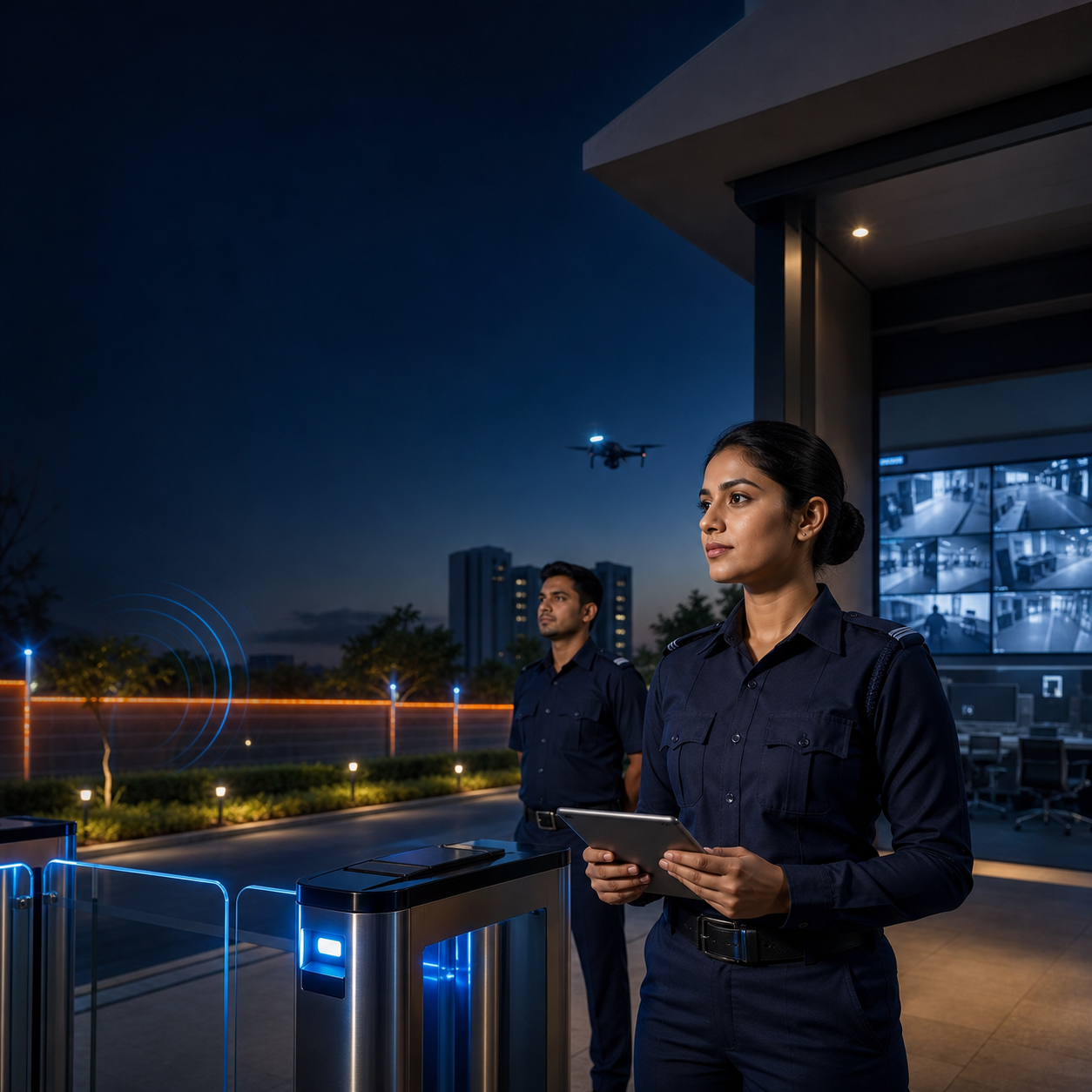 Professional security personnel and modern surveillance