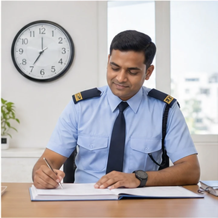 Officer holding a clock representing punctuality and timekeeping appreciation
