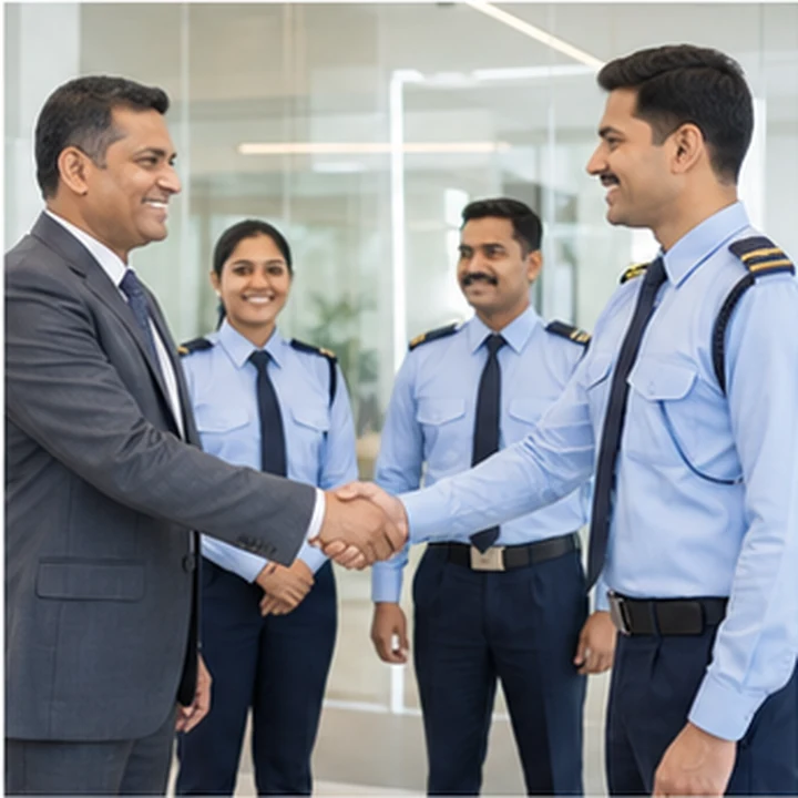 Client and security employee shaking hands representing appreciation