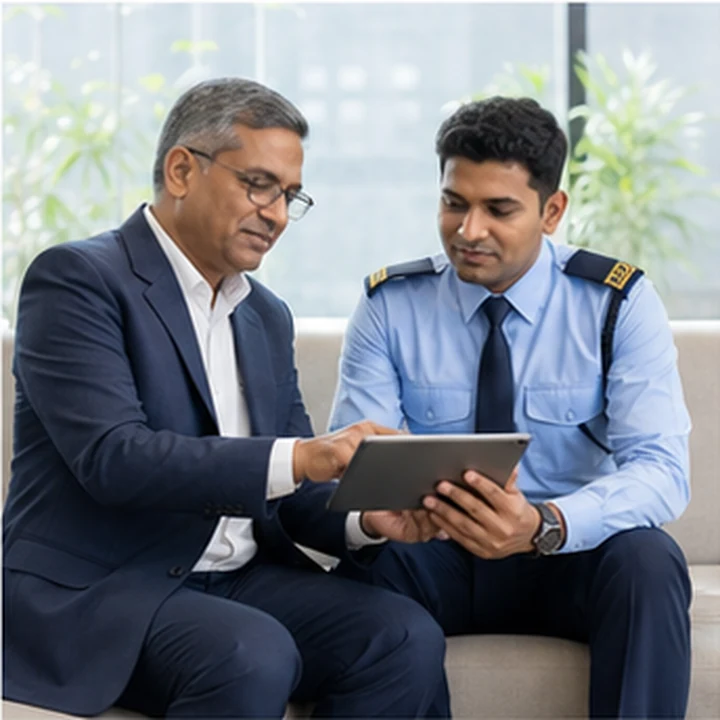 Senior professional mentoring an officer representing leadership and mentoring