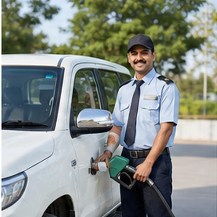 Field employee refuelling a duty vehicle representing petrol and diesel allowance