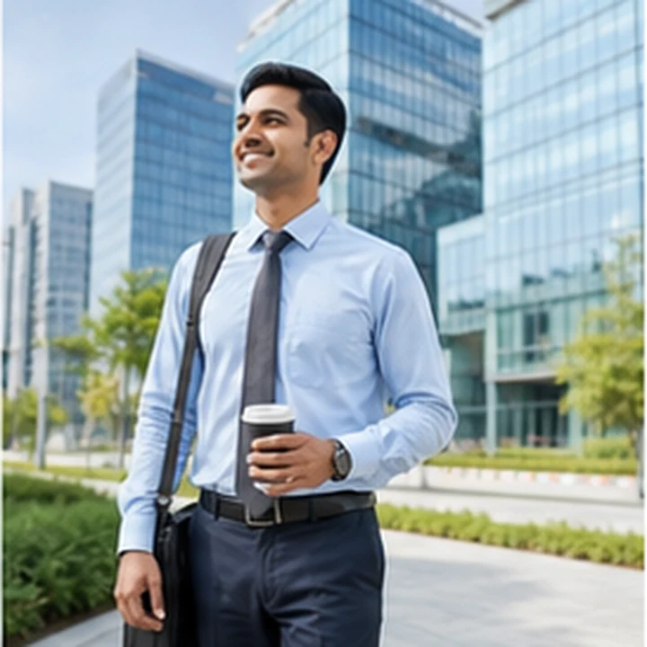 Professional employee in a modern city representing metro and high-cost city allowance